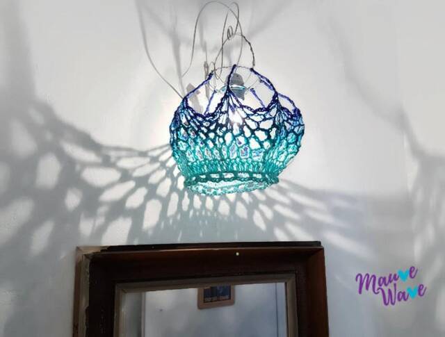 Art Lighting, Crochet Blue Light, Atmospheric Pendant Yarn Wire Wall Hanged Lighting - image 1