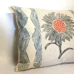 Hand Block Printed Sunflower Pillow Geometric Accent Cushion - thumbnail 2