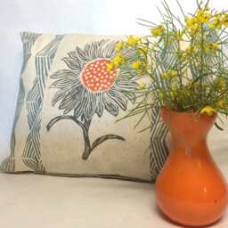 Hand Block Printed Sunflower Pillow Geometric Accent Cushion - thumbnail 3