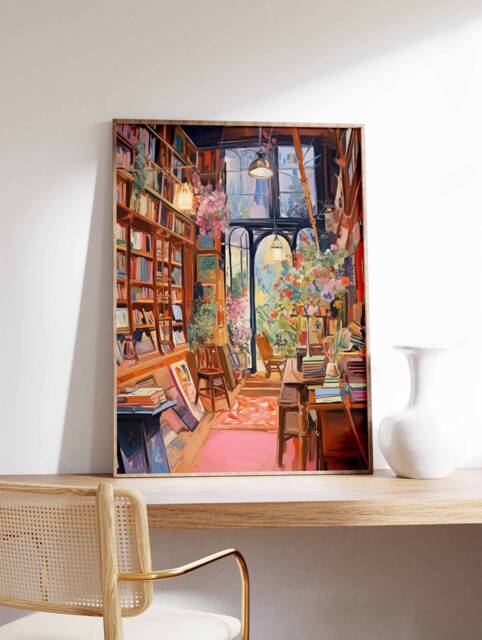 Vintage Library Poster, Book Shop Print, Lovers Gift, Reading Antique Wall Art, Retro Gift Idea - image 1