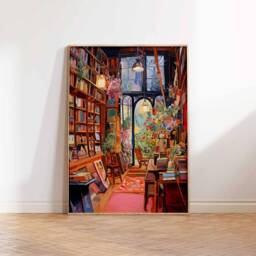 Vintage Library Poster, Book Shop Print, Lovers Gift, Reading Antique Wall Art, Retro Gift Idea - thumbnail 2