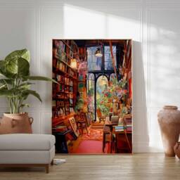 Vintage Library Poster, Book Shop Print, Lovers Gift, Reading Antique Wall Art, Retro Gift Idea - thumbnail 3
