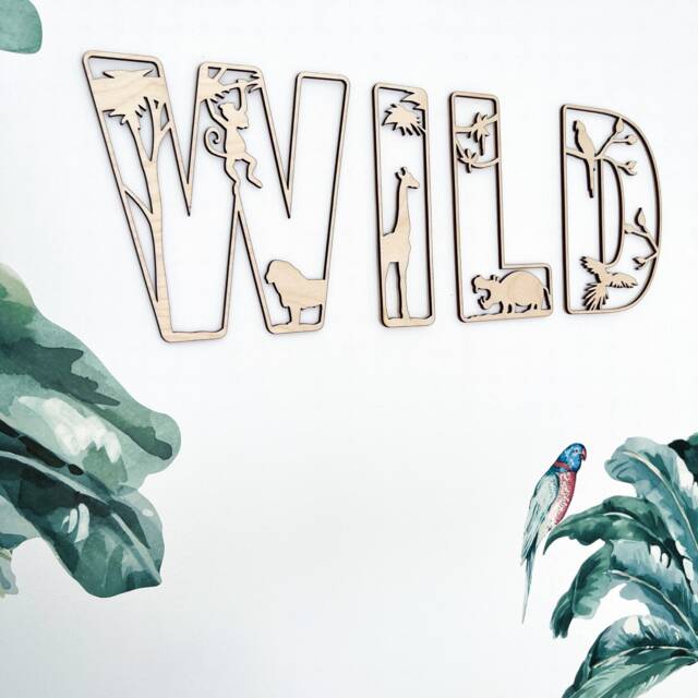 Wild Sign - Nursery Decor Name Safari Wall Art Personalised Jungle Themed - image 1