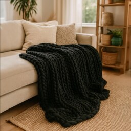 Chunky Knit Yarn Throw Blanket Braided Texture, Cosy Sofa Blanket - thumbnail 3