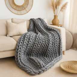 Chunky Knit Yarn Throw Blanket Braided Texture, Cosy Sofa Blanket - thumbnail 2
