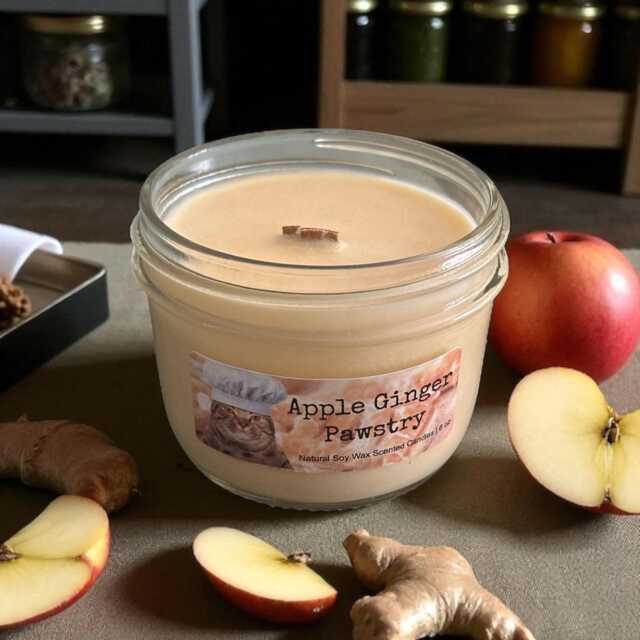 Apple Ginger Pawstry Natural Soy Wax Scented Cat Candle With Wood Wick - image 1