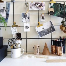 Black Wire Wall Grid + Shelf, Free Clips, Hooks, Mesh Memo Board, Notice Metal Grid, Moodboard 49cm.x84cm - thumbnail 1