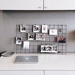 Black Wire Wall Grid + Shelf, Free Clips, Hooks, Mesh Memo Board, Notice Metal Grid, Moodboard 49cm.x84cm - thumbnail 3