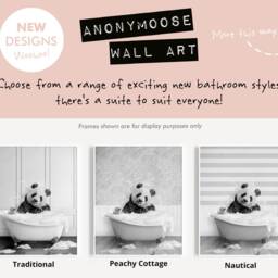 Black & White Panda Bear Shaking Head in A Bath Print, Bathing, Funny Bathroom Animal Bathtub, Tub Whimsy - thumbnail 2