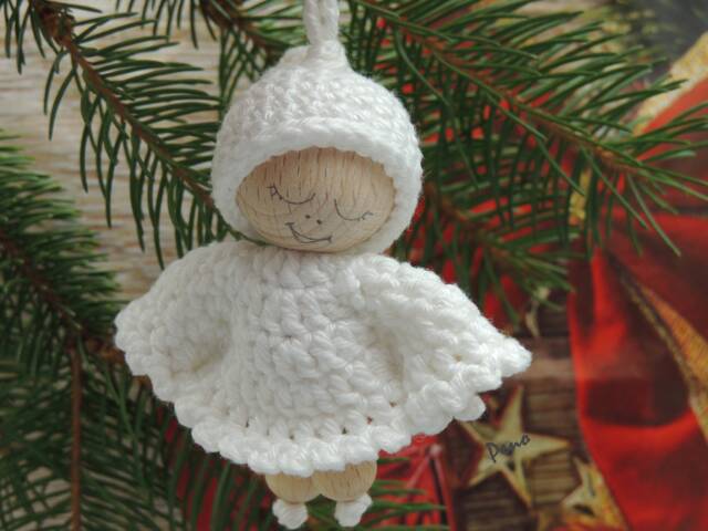 White Angel Orlament, Ornament, Crochet Natural Christmas Hanging Decor, Gift Idea - image 1