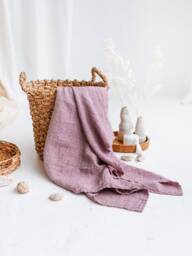 Pink Waffle Towel Natural Linen Soft Absorbent Bath Sheet Large Beach Spa Vegan Eco Friendly - thumbnail 1