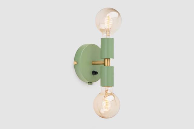 Liam Mini Wall Sconce Olive Green On/Off Switch Mid Century Modern Bedside Lamp Raw Brass - image 1