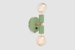 Liam Mini Wall Sconce Olive Green On/Off Switch Mid Century Modern Bedside Lamp Raw Brass - thumbnail 1