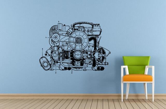 Car Vehicle Automobile Engine Motor Parts Blueprint Wall Decal Vinyl Sticker Mural Room Decor L1840 - image 1