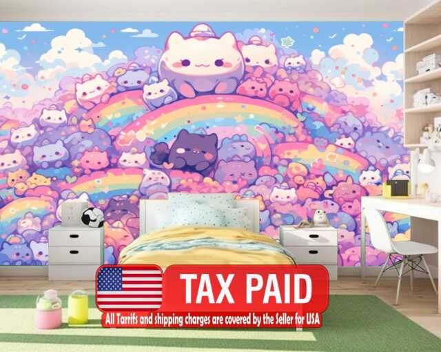 Kawaii Doodle Monsters Wallpaper Mural, Peel & Stick Kids Room Decor - image 1