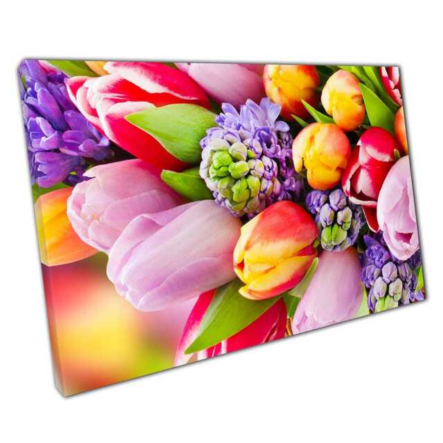 Vibrant Spring Floral Canvas Art in Wicker Basket Elegant Home & Office Wall Decor - image 1
