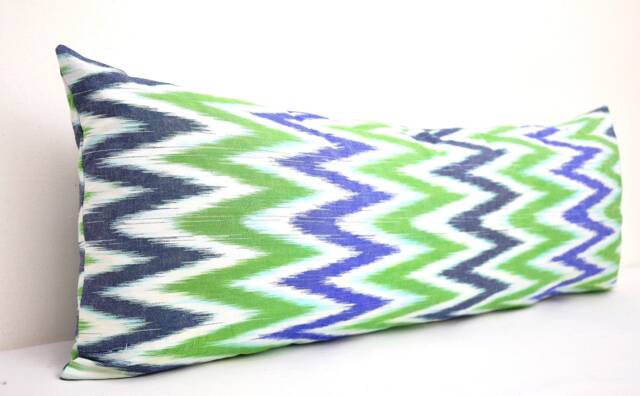 Green Chevron Ikat Body Pillow Cover, Long Lumbar - image 1