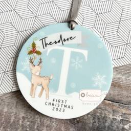Personalised 1st Christmas Baby Babies Baby's First Deer Design Acrylic Round Ornament Keepsake Boy Gift Child - thumbnail 4