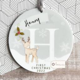 Personalised 1st Christmas Baby Babies Baby's First Deer Design Acrylic Round Ornament Keepsake Boy Gift Child - thumbnail 3