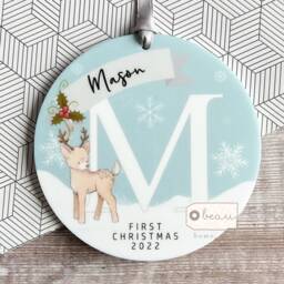 Personalised 1st Christmas Baby Babies Baby's First Deer Design Acrylic Round Ornament Keepsake Boy Gift Child - thumbnail 2
