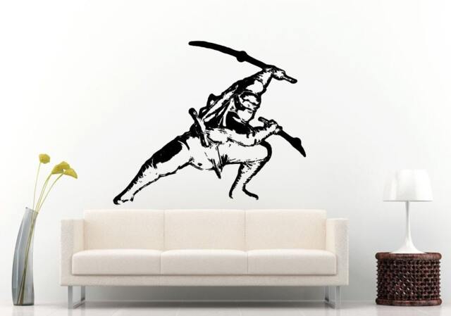 Ninja Samurai With Two Swords in Mask Fighting Pose Mode Wall Decal Vinyl Sticker Mural Room Decor L1205 - image 1