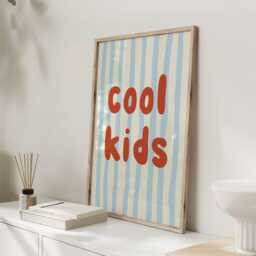 Cool Kids Print, Nursery Wall Art, Room Decor, Playroom Poster, Retro Typography Blue Stripe Modern Art - thumbnail 2