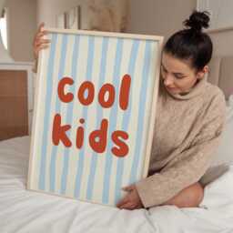 Cool Kids Print, Nursery Wall Art, Room Decor, Playroom Poster, Retro Typography Blue Stripe Modern Art - thumbnail 3
