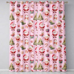 Cute Santa Claus Mrs Snowman Gift Candy On Pink Background Seamless Readymade Eyelet Ring Top Thermal 100% Blackout Curtains - thumbnail 2