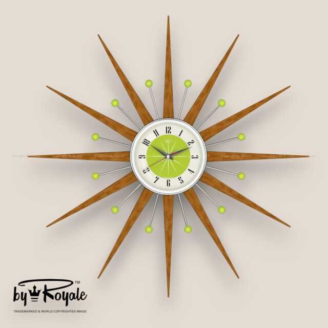 Teak Starburst Clock Mid Century Modern Wall Decor, 27 - image 1