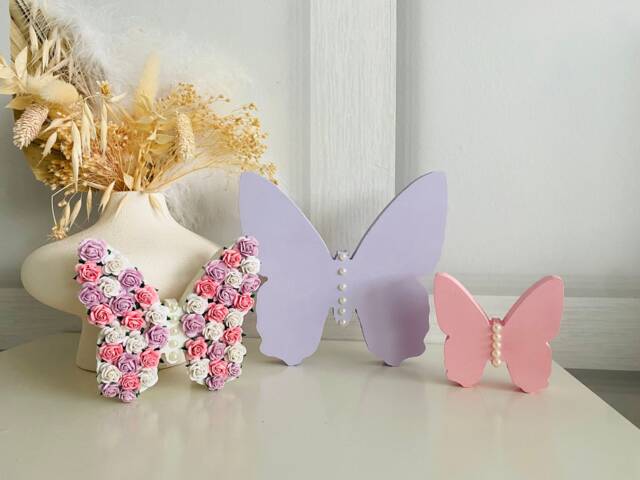 Floral Butterfly Nursery Decor Set Of 3 Wooden Butterflies, Personalized - image 1