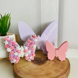 Floral Butterfly Nursery Decor Set Of 3 Wooden Butterflies, Personalized - thumbnail 2