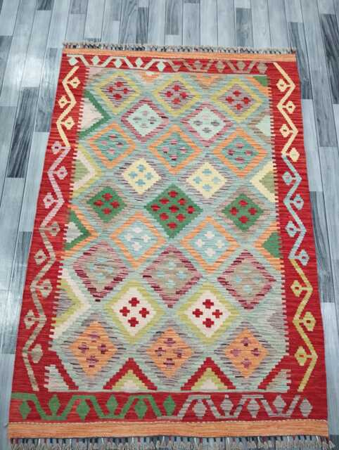 Tribal Kilim Rug, Handmade Artisan Afghan Turkish Scandinavian Navajo Bohemian Flatweave Natural Wool Rug 189x130 cm - image 1