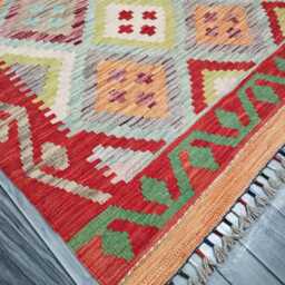Tribal Kilim Rug, Handmade Artisan Afghan Turkish Scandinavian Navajo Bohemian Flatweave Natural Wool Rug 189x130 cm - thumbnail 2