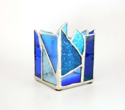 Blue Stained Glass Candle Holder - thumbnail 1