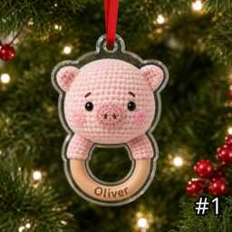 Personalized Farm Baby Animal Rattle Ornament, First Christmas Acrylic Custom Name Shower Gift For Newborn - thumbnail 1