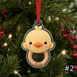 Personalized Farm Baby Animal Rattle Ornament, First Christmas Acrylic Custom Name Shower Gift For Newborn - thumbnail 2