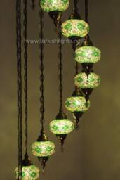 Turkish Mosaic Water Drop Chandelier - 11 Large Globe Ottoman Ceiling Lamp - H11 - thumbnail 1