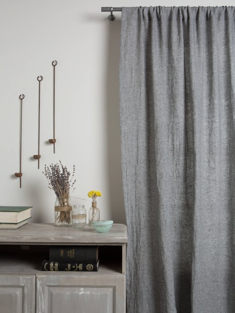 Linen Curtain-Linen Drape in Graphite Color-Washed, Cunrtain-Rod Pocket - 4''(10cm-Width 55''(140cm Xcust.length - image 1