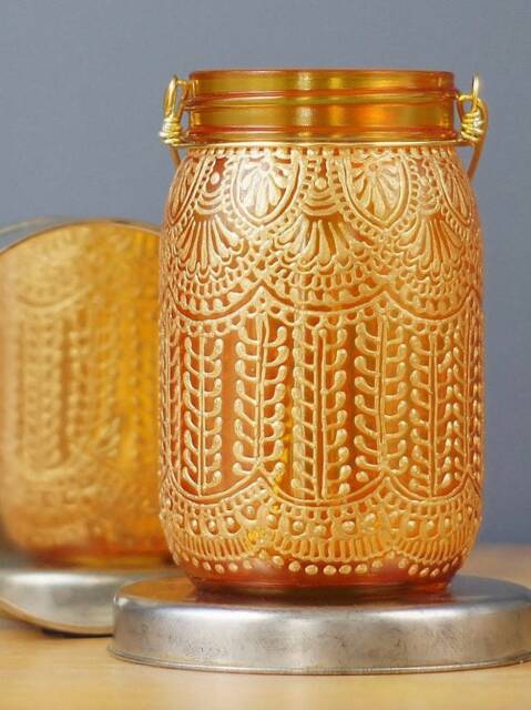 Henna Candle Lantern, Hand Painted Moroccan Decor, Mason Jar Light - image 1