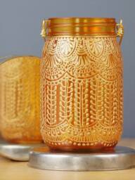 Henna Candle Lantern, Hand Painted Moroccan Decor, Mason Jar Light