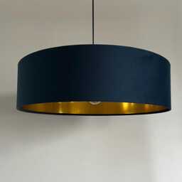 Slim Navy Blue Velvet Ceiling Light Shade Gold Lined Extra Large Drum