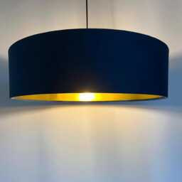 Slim Navy Blue Velvet Ceiling Light Shade Gold Lined Extra Large Drum - thumbnail 2