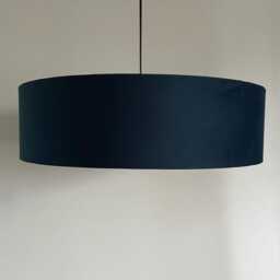 Slim Navy Blue Velvet Ceiling Light Shade Gold Lined Extra Large Drum - thumbnail 3