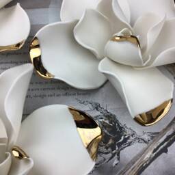 Handcrafted Porcelain Gardenia Wall Decor With 24K Gold Lustre - Set Of 3 - thumbnail 2