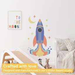 Space Rocket Wall Decal - Removable Fabric Peel & Stick Sticker - thumbnail 2