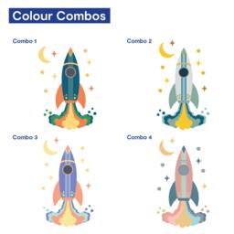 Space Rocket Wall Decal - Removable Fabric Peel & Stick Sticker - thumbnail 4
