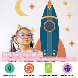 Space Rocket Wall Decal - Removable Fabric Peel & Stick Sticker - thumbnail 3