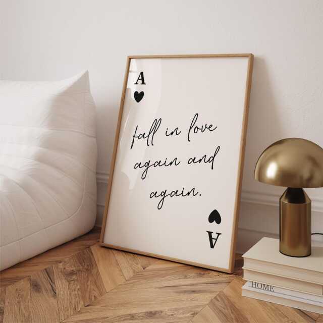 Fall in Love Again & Wall Art Minimal Playing Card Poster, Handwritten Note Black - image 1