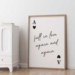 Fall in Love Again & Wall Art Minimal Playing Card Poster, Handwritten Note Black - thumbnail 2