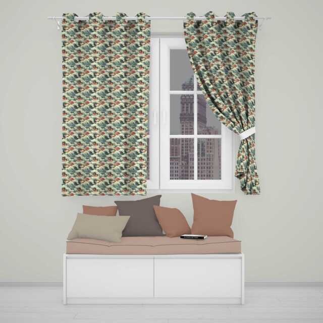 Detailed Japanese Wave Foam Pattern Seamless Design Readymade Eyelet Ring Top Thermal 100% Blackout Curtains - image 1
